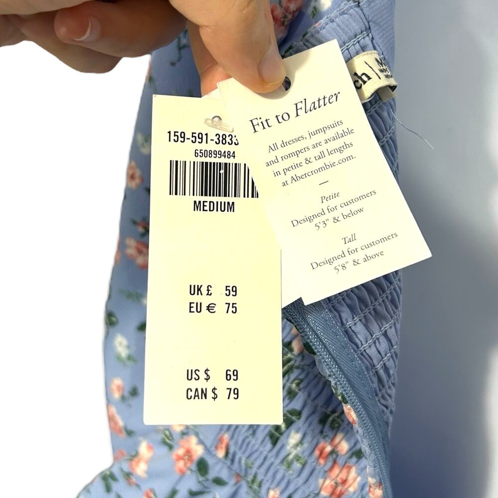 Abercrombie & Fitch Floral Mini Babydoll Dress NWT Women's Sz M Blue Cottagecore - Picture 4 of 8